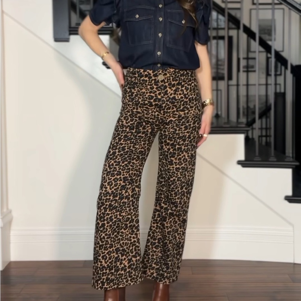 Anthropologie Leopard Print Wide-Leg Pants